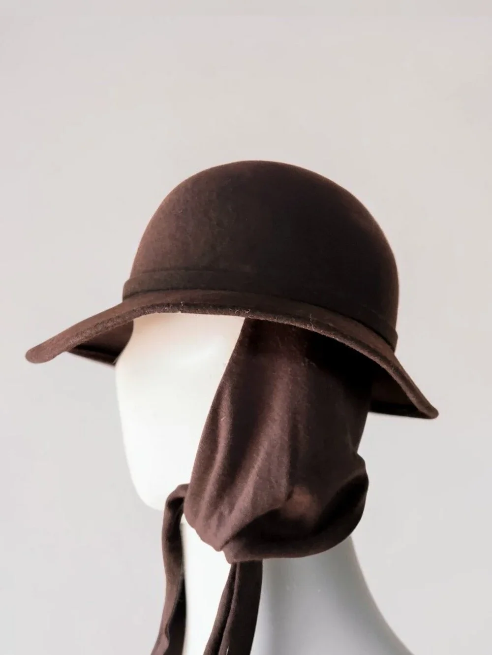 Bollman Wool Doeskin Clochet Scarf Wrap Hat Brown Mid Century USA Derby Bowler